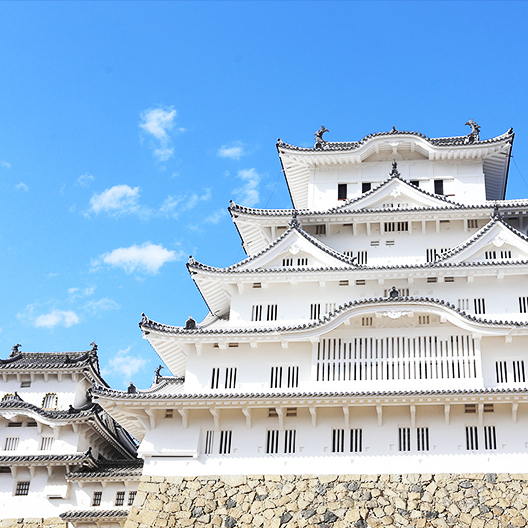 at the foot of Himeji Castle